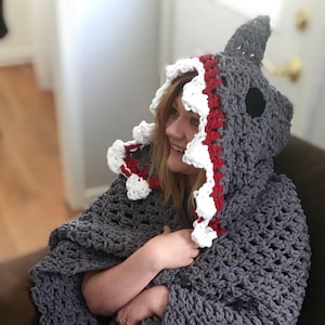 Shark Hooded Blanket Crochet Pattern - PATTERN ONLY - One Size Fits Most