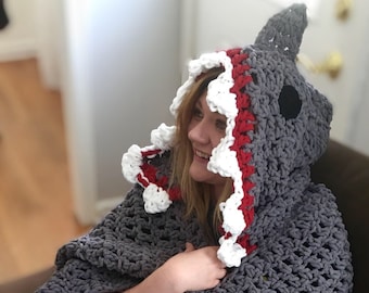 Shark Hooded Blanket Crochet Pattern - PATTERN ONLY - One Size Fits Most