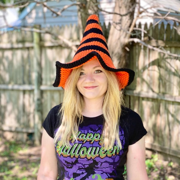 Wicked Stripes Witch Hat Crochet Pattern - PATTERN ONLY - Instant Download