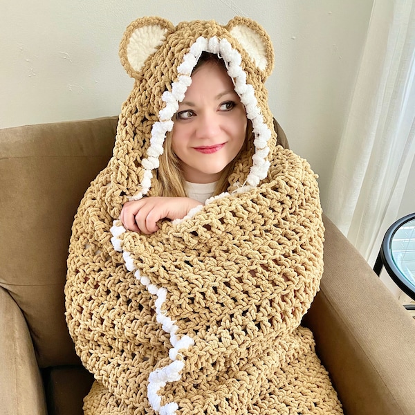 Bear Hooded Blanket Crochet Pattern - PATTERN ONLY - One Size Fits Most