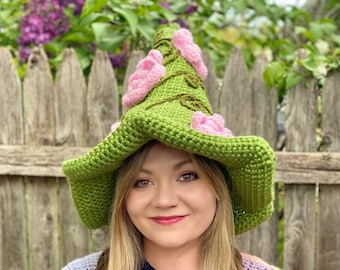 Rose Witch Hat Crochet Pattern - PATTERN ONLY - Adults, Kids, Toddlers Sizes - Halloween, Cosplay