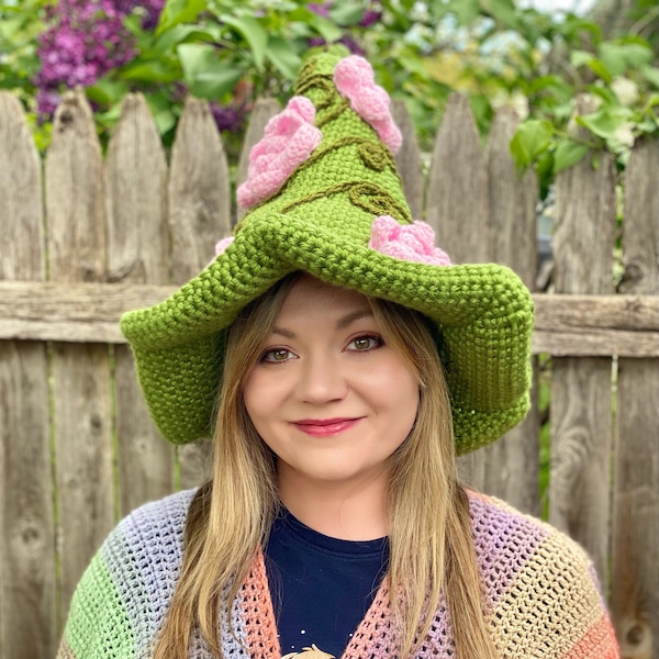 Rose Witch Hat Crochet Pattern - PATTERN ONLY - Adults, Kids, Toddlers Sizes - Halloween, Cosplay