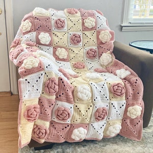 Rose Granny Square / Afghan Square Crochet Pattern PATTERN ONLY Instant Download image 1