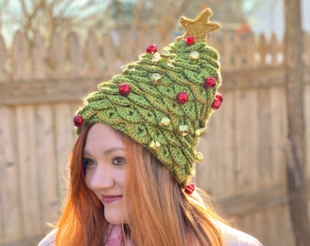 Christmas Tree Beanie Hat Crochet Pattern - PATTERN ONLY - One Size, Holiday, Gift Idea