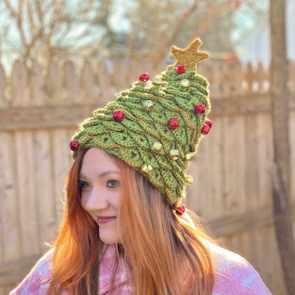 Christmas Tree Beanie Hat Crochet Pattern - PATTERN ONLY - One Size, Holiday, Gift Idea