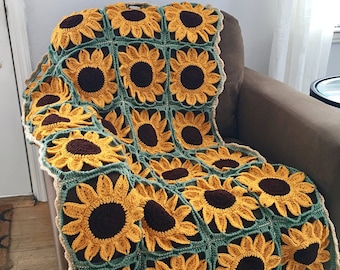 Sunflower Square Blanket Crochet Pattern - PATTERN ONLY - Afghan, Throw Blanket, Granny Square