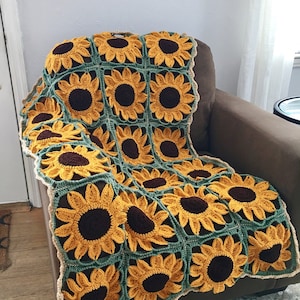 Sunflower Square Blanket Crochet Pattern - PATTERN ONLY - Afghan, Throw Blanket, Granny Square