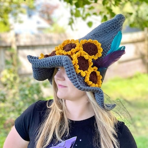 Sunflower Witch Hat Crochet Pattern - PATTERN ONLY - Halloween Costume DIY - Adults, Kids & Toddlers Sizes