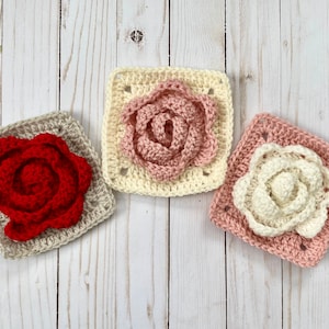 Rose Granny Square / Afghan Square Crochet Pattern PATTERN ONLY Instant Download image 2