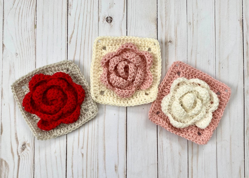 Rose Granny Square / Afghan Square Crochet Pattern PATTERN ONLY Instant Download image 2