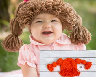 READY TO SHIP Red Doll Wig Hat - 3-6 Months, 1-3 Years Sizes - Halloween, Pretend Play, Costume