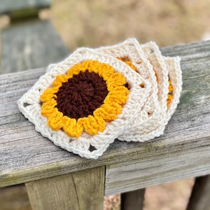 Sunflower Granny Square Coaster Crochet Pattern - PATTERN ONLY - Instant Download