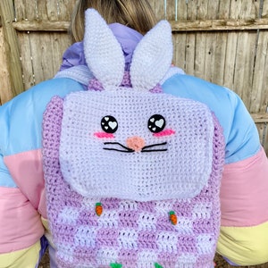 Gingham Bunny Backpack Crochet Pattern PATTERN ONLY Kawaii, Spring, Checkered image 2