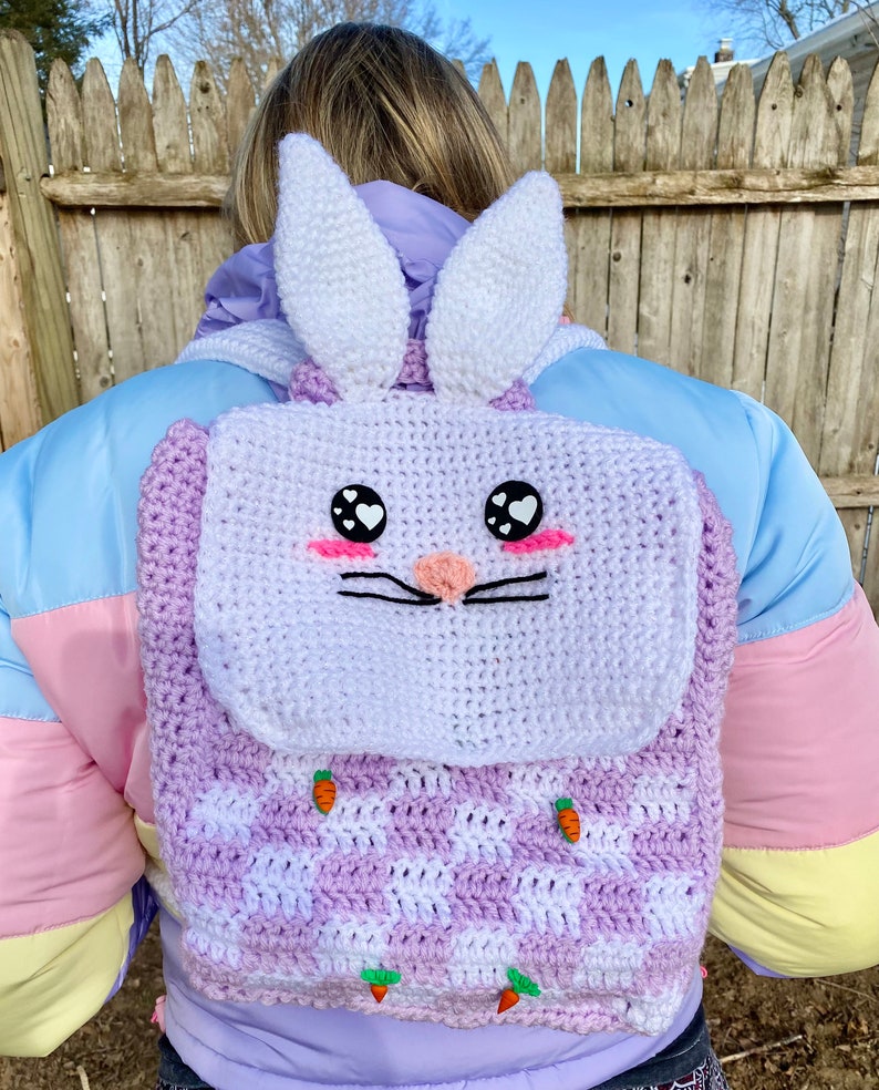 Gingham Bunny Backpack Crochet Pattern PATTERN ONLY Kawaii, Spring, Checkered image 2