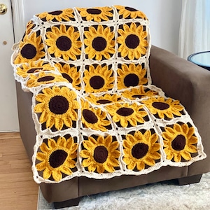 Sunflower Square Blanket Crochet Pattern PATTERN ONLY Afghan, Throw Blanket, Granny Square image 2