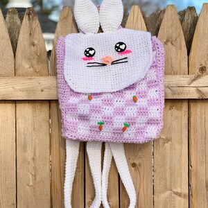 Gingham Bunny Backpack Crochet Pattern PATTERN ONLY Kawaii, Spring, Checkered image 4