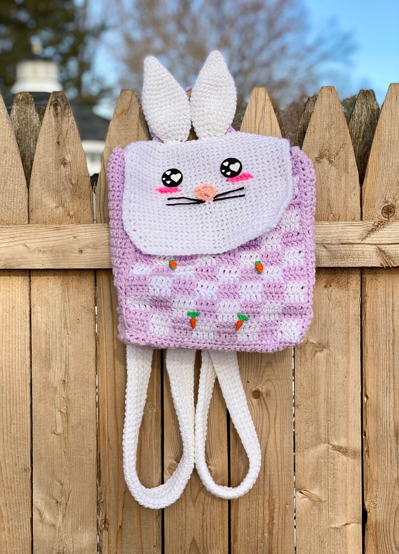 Gingham Bunny Backpack Crochet Pattern PATTERN ONLY Kawaii, Spring, Checkered image 4