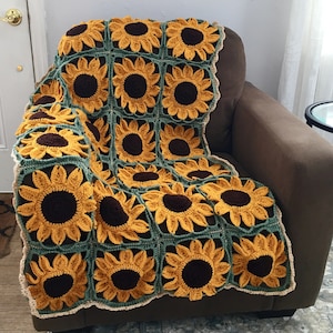 Sunflower Square Blanket Crochet Pattern PATTERN ONLY Afghan, Throw Blanket, Granny Square image 7
