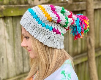 Rainbow After the Storm Slouchy Hat Crochet Pattern - PATTERN ONLY - Instant Download