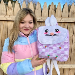 Gingham Bunny Backpack Crochet Pattern - PATTERN ONLY - Kawaii, Spring, Checkered