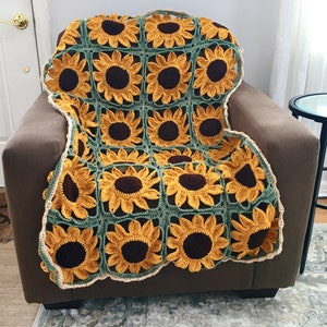 Sunflower Square Blanket Crochet Pattern PATTERN ONLY Afghan, Throw Blanket, Granny Square image 9