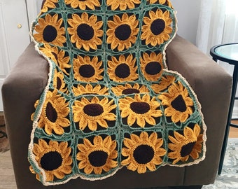 Sunflower Square Crochet Blanket Pattern – Afghan, Throw (PDF Pattern)