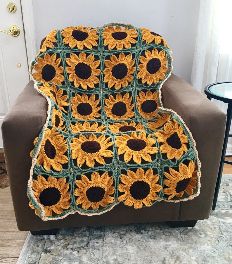 Sunflower Square Blanket Crochet Pattern PATTERN ONLY Afghan, Throw Blanket, Granny Square image 9