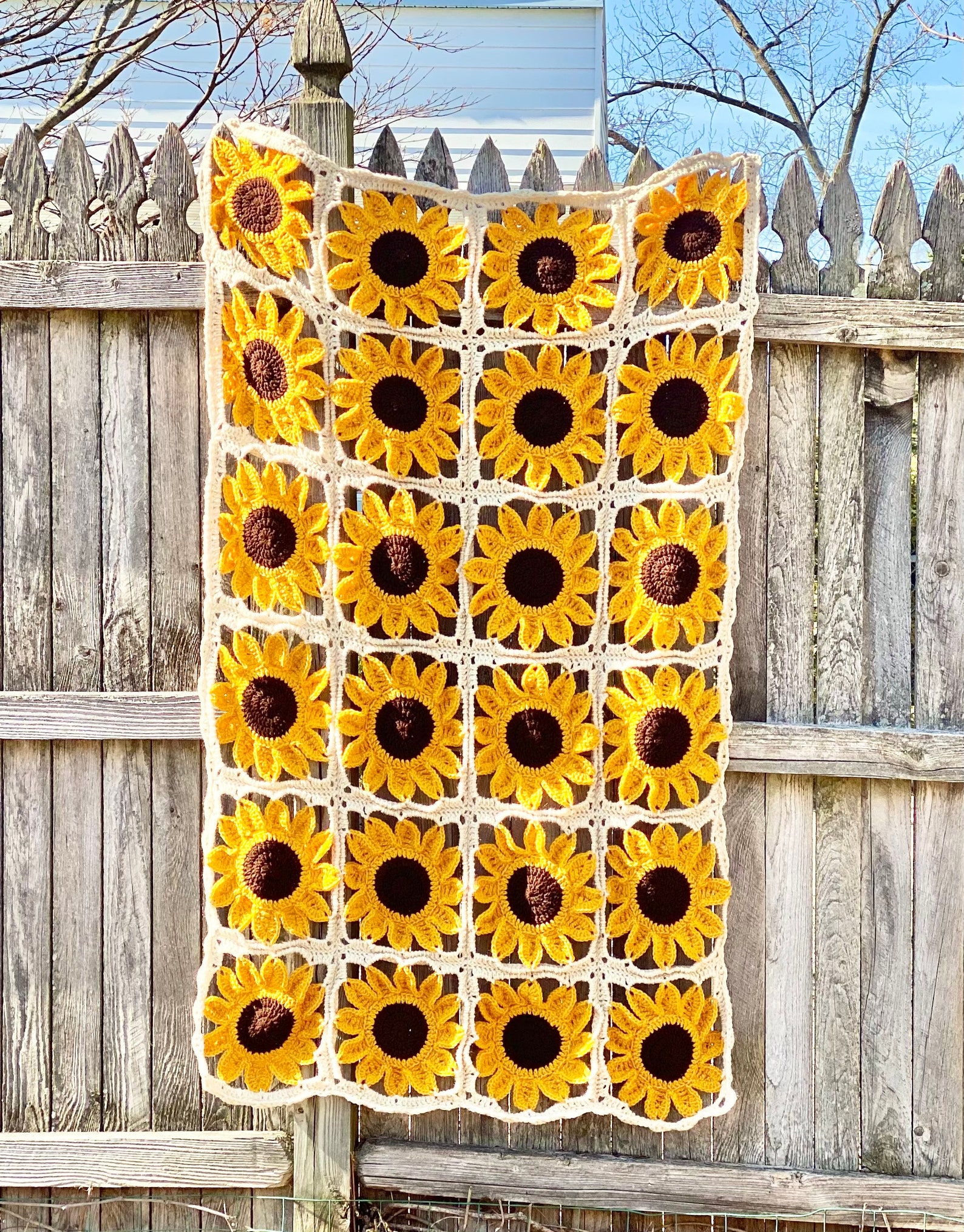 Sunflower Square Blanket Crochet Pattern PATTERN ONLY Afghan, Throw