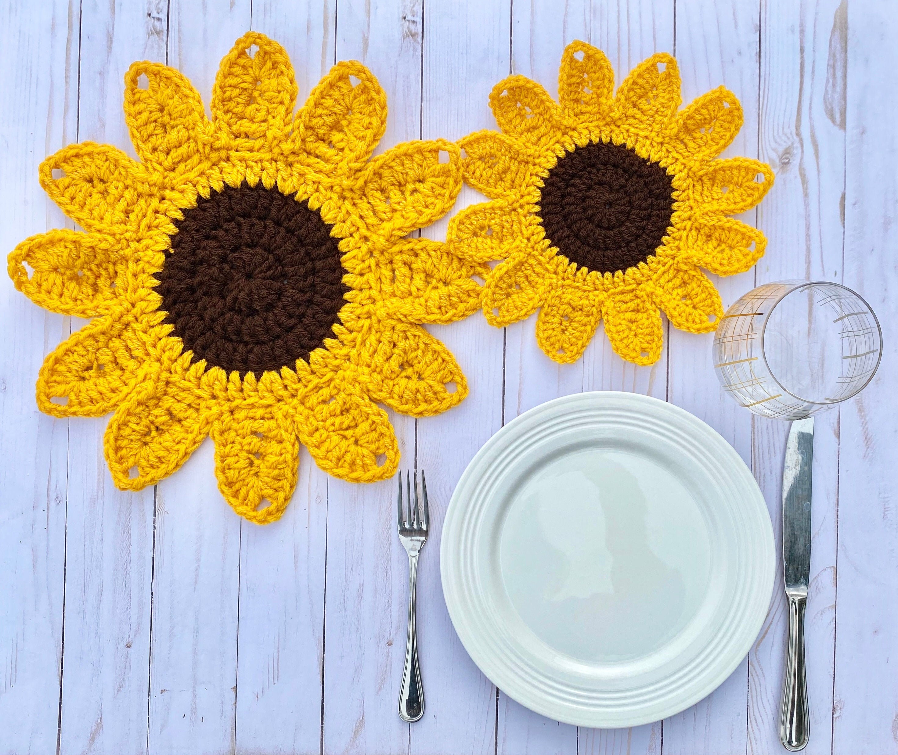 Sunflower Placemats Crochet Pattern PATTERN ONLY Instant Etsy