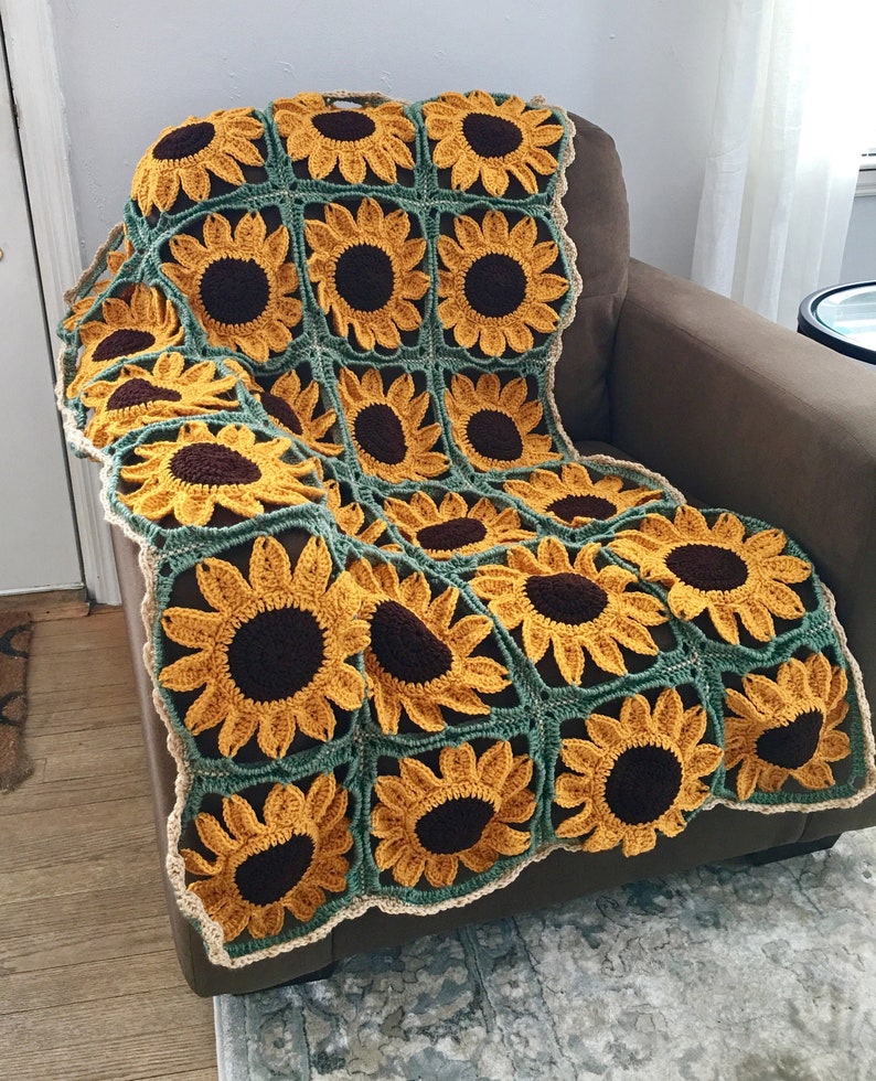 Sunflower Square Blanket Crochet Pattern PATTERN ONLY Afghan, Throw Blanket, Granny Square image 1