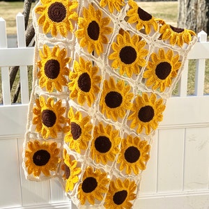 Sunflower Square Blanket Crochet Pattern PATTERN ONLY Afghan, Throw Blanket, Granny Square image 8