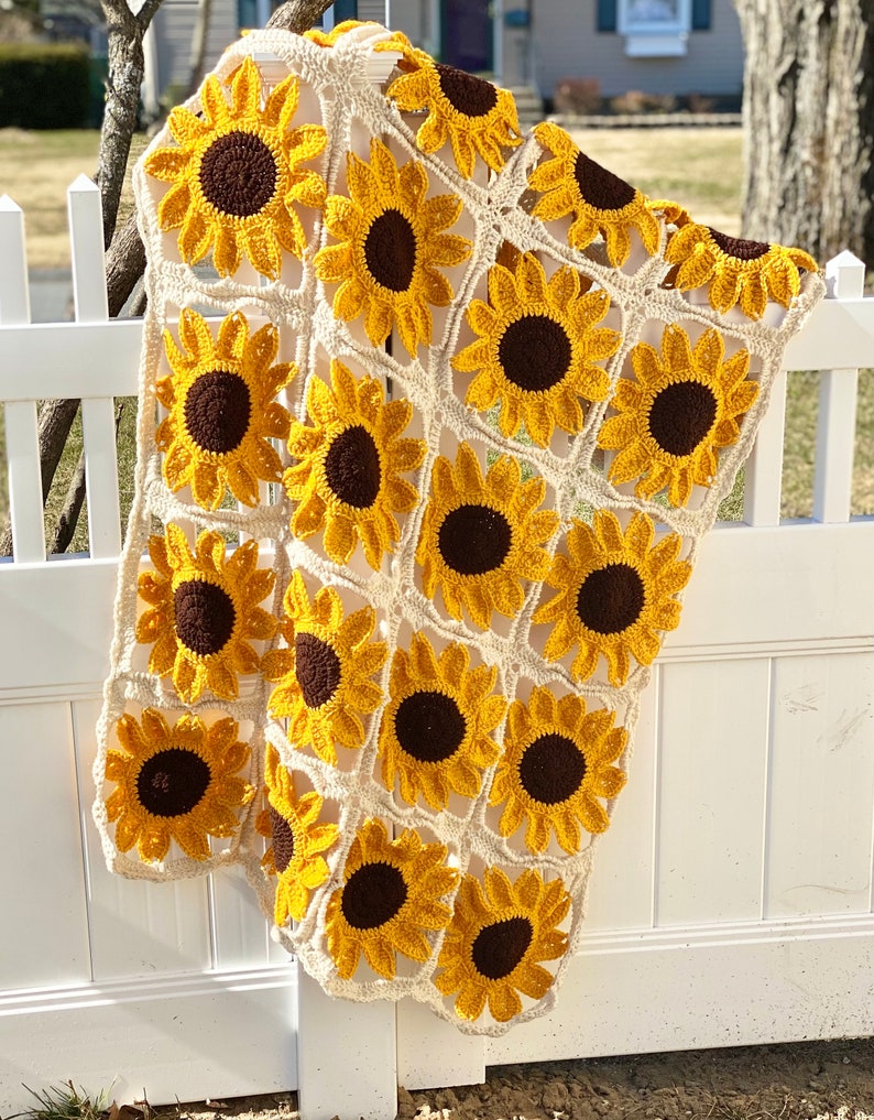 Sunflower Square Blanket Crochet Pattern PATTERN ONLY Afghan, Throw Blanket, Granny Square image 8