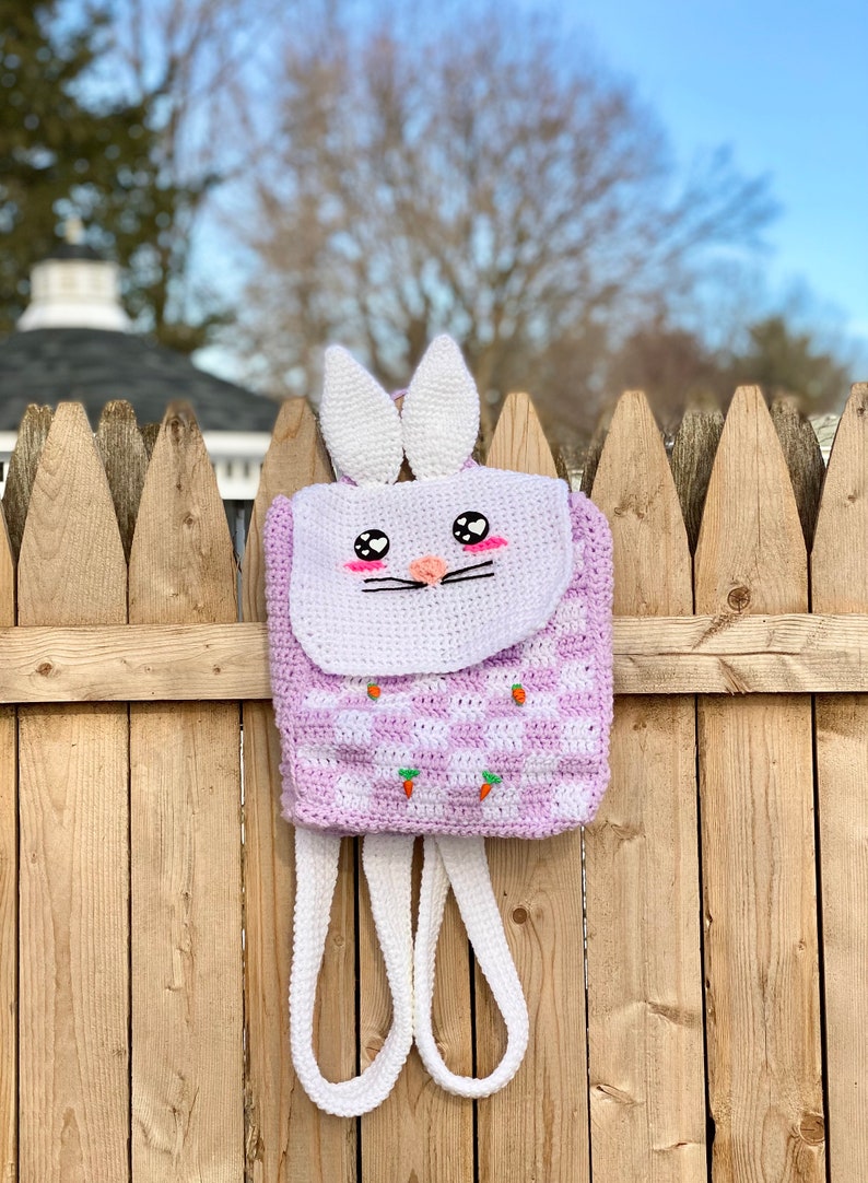 Gingham Bunny Backpack Crochet Pattern PATTERN ONLY Kawaii, Spring, Checkered image 5