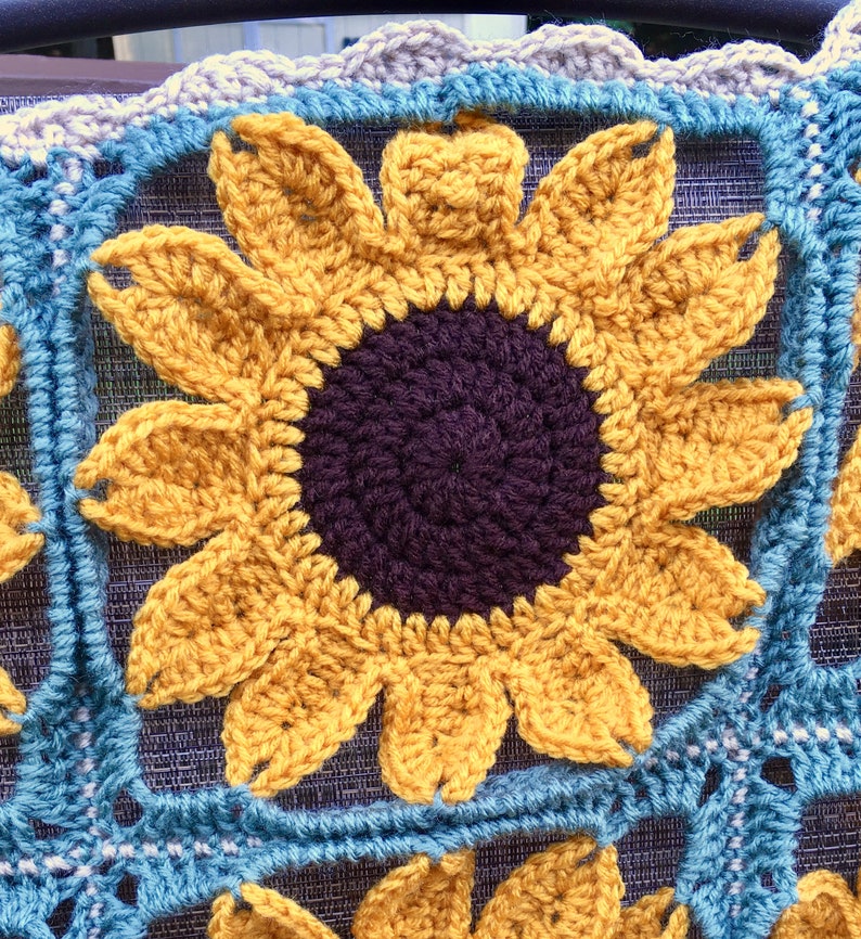 Sunflower Square Blanket Crochet Pattern PATTERN ONLY Afghan, Throw Blanket, Granny Square image 3