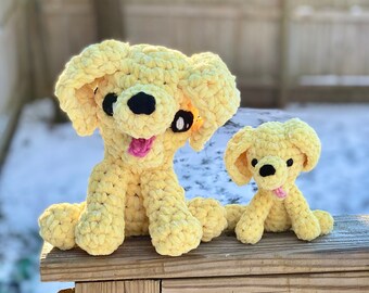 Amigurumi Golden Retriever Puppy Dog Crochet Pattern - PATTERN ONLY - Two Sizes Small and Large Plushie