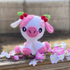 Amigurumi Cherry Blossom Cow Crochet Pattern - PATTERN ONLY - Kawaii, Plushie, Sakura, Spring