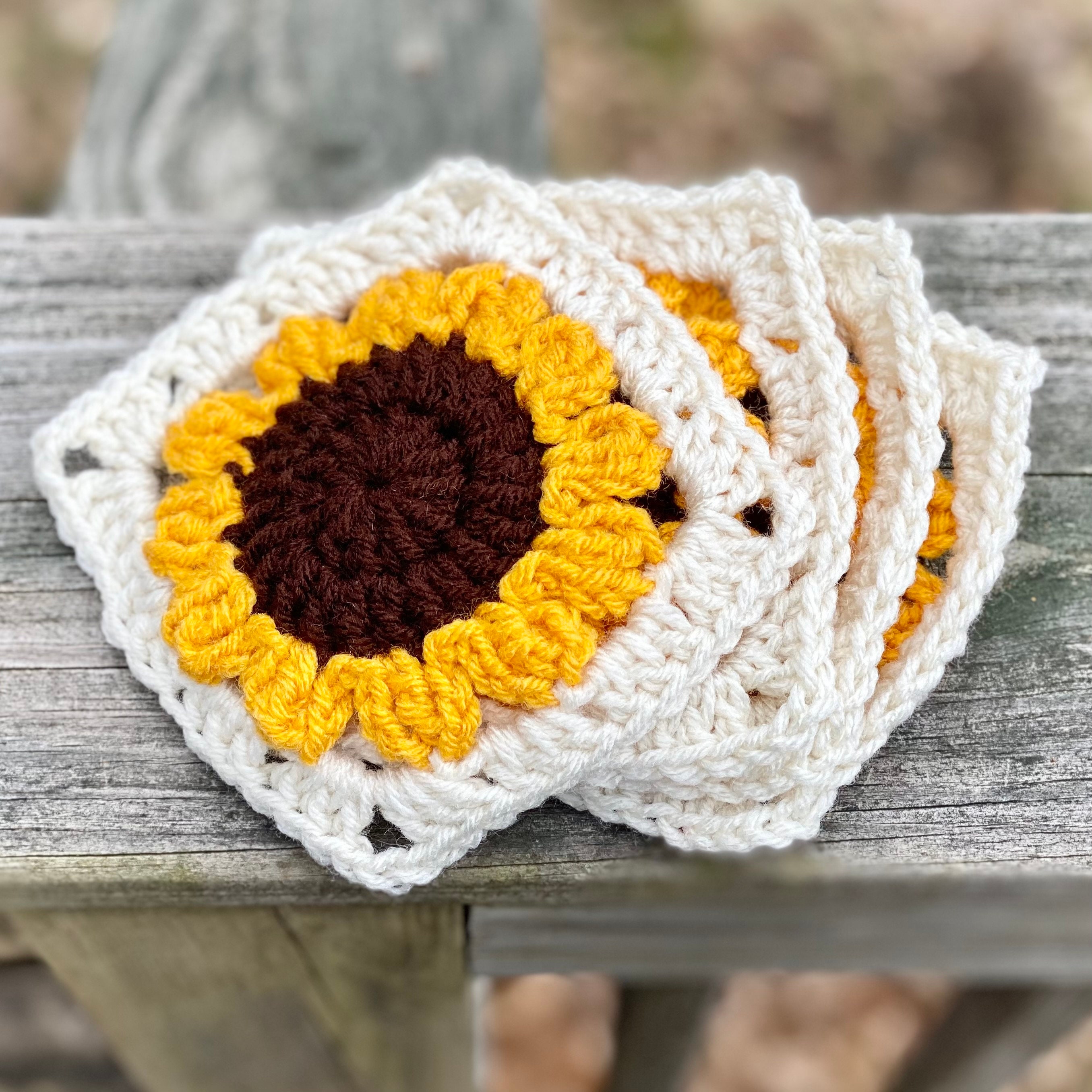 Sunflower Granny Square Coaster Crochet Pattern PATTERN ONLY Etsy