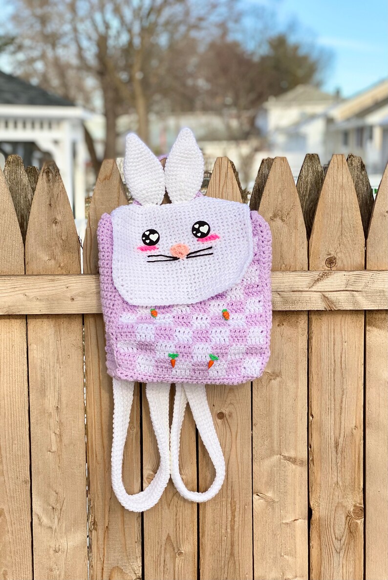 Gingham Bunny Backpack Crochet Pattern PATTERN ONLY Kawaii, Spring, Checkered image 6