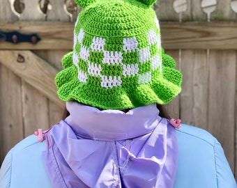 Gingham Frog Bucket Hat Crochet Pattern PATTERN ONLY Kawaii