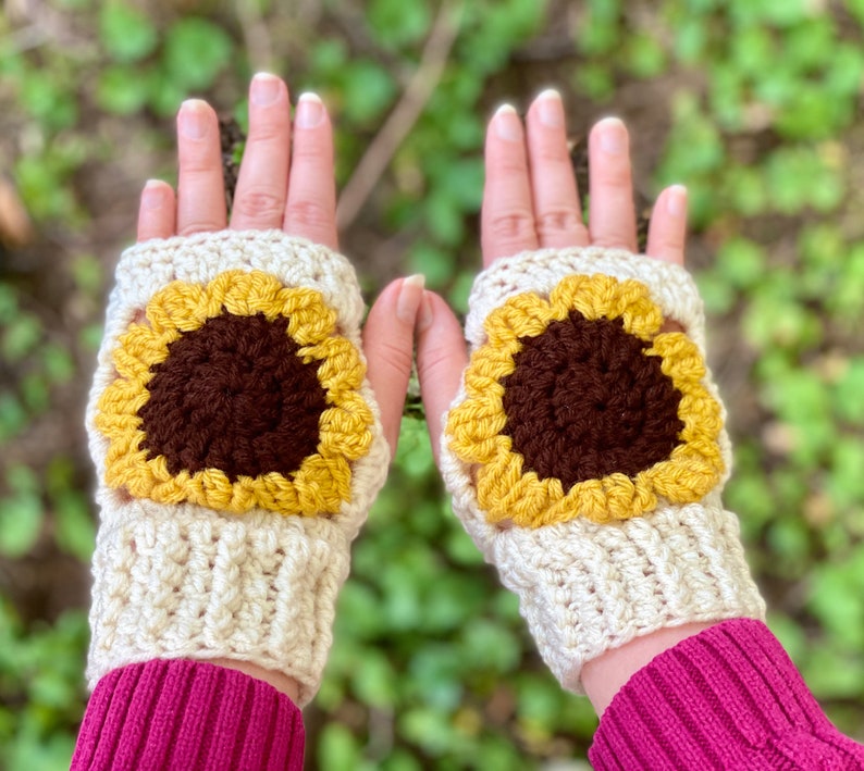 Sunflower Fingerless Gloves Crochet Pattern Adults / Etsy