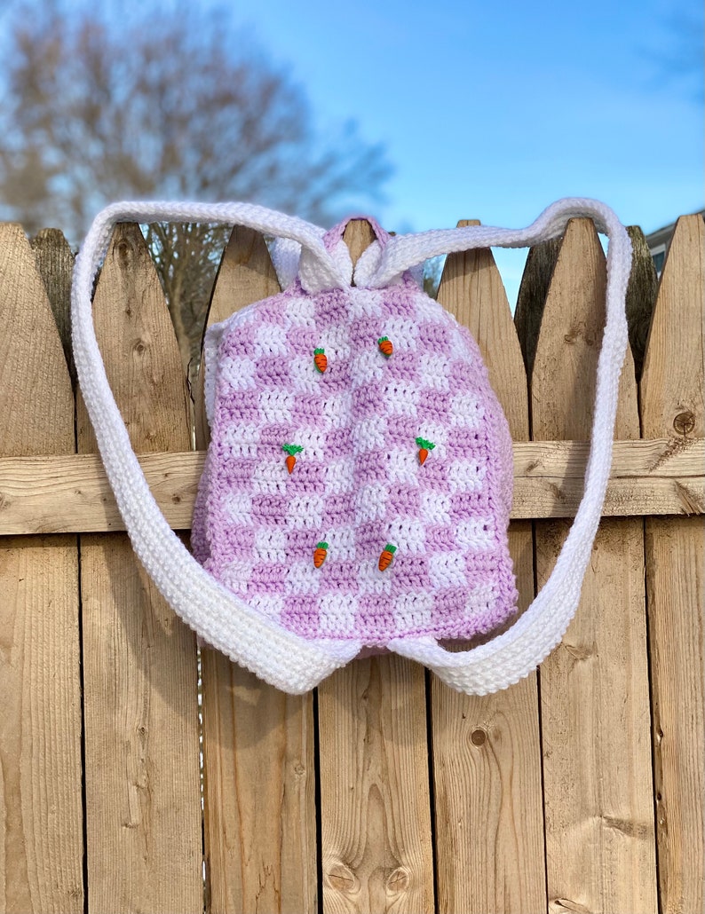 Gingham Bunny Backpack Crochet Pattern PATTERN ONLY Kawaii, Spring, Checkered image 7