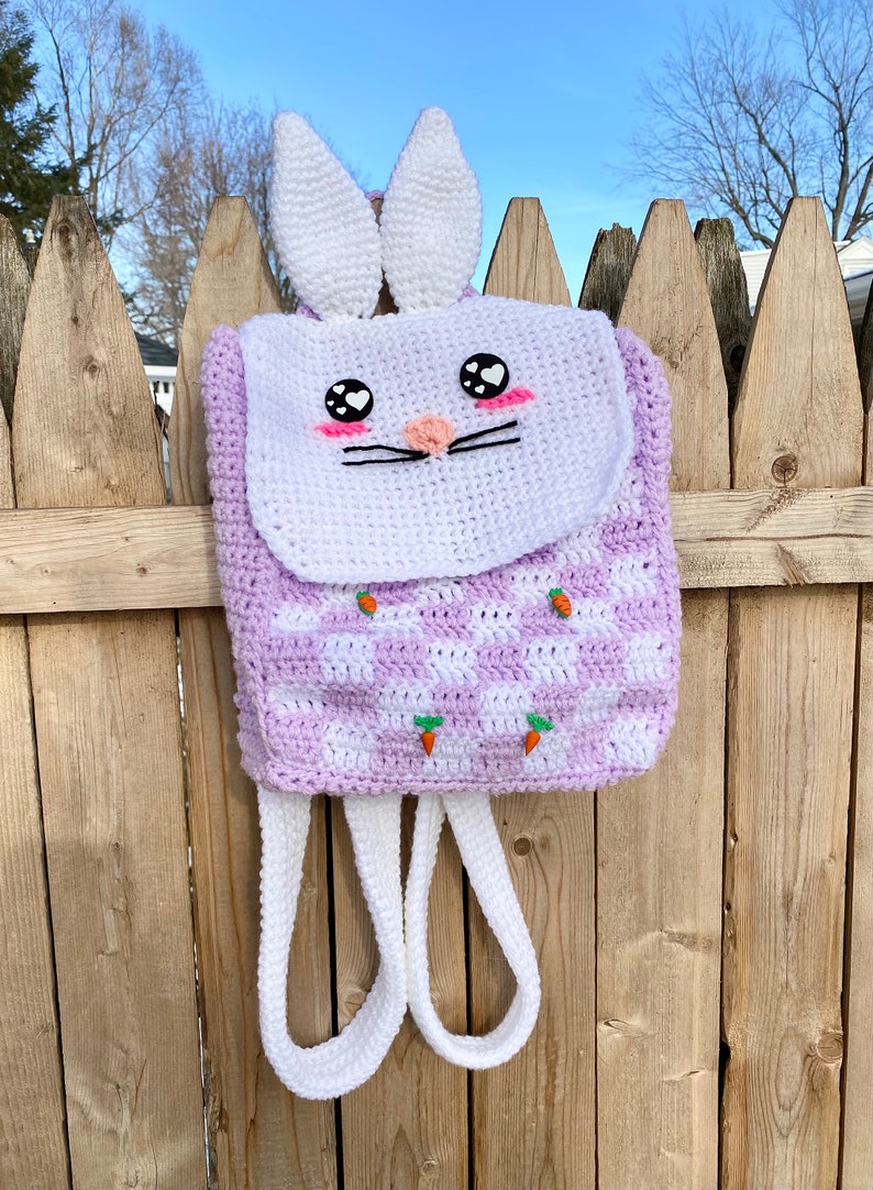 Gingham Bunny Backpack Crochet Pattern PATTERN ONLY Kawaii, Spring, Checkered image 3