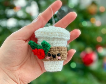 Amigurumi Coffee Cup Ornament Crochet Pattern - PATTERN ONLY - Holiday, Christmas