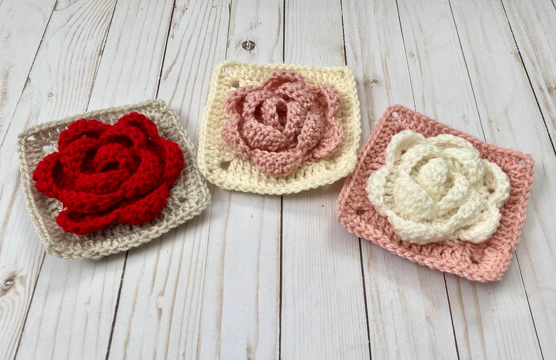 Rose Granny Square / Afghan Square Crochet Pattern PATTERN ONLY Instant Download image 3