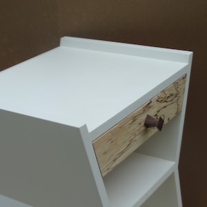 The Hour Glass Stand: Painted Stand With Spalted Maple Drawer Front And Walnut Knob