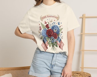 250th Anniversary Floral Flag T-Shirt | USA 1776-2026 Patriotic Bouquet