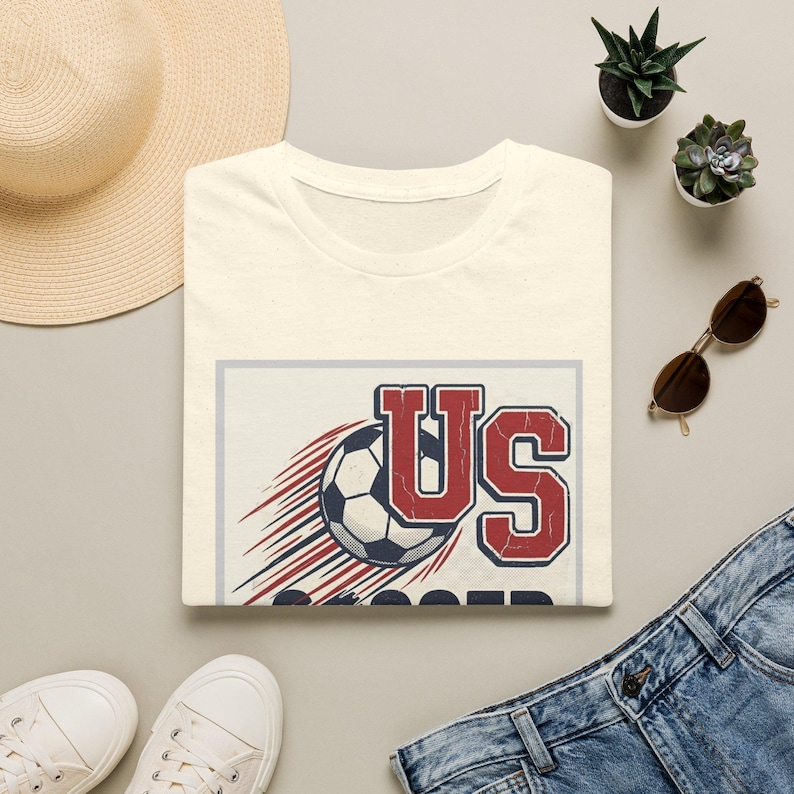 US Soccer Tee | Vintage United States Football Tee,Soccer Ball Retro Team Logo T-Shirt image 4