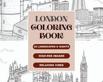 Libro para colorear de Londres: paisajes y lugares de interés de la ciudad / 20 páginas / Impresión en alta resolución en formato A4 y compatible con iPad / Descarga instantánea en PDF y PNG / Para adultos