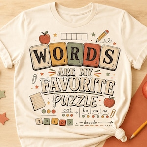 Woorden zijn mijn favoriete puzzel T-shirt voor leesdocenten