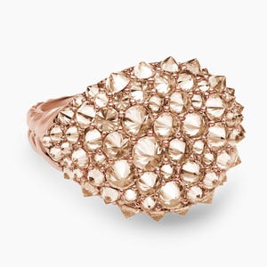 18k Rose Gold Reverse Set Pinky Ring 18K Rose Gold with Cognac Diamond Cluster Roiling Band Ring Perfect Anniversary Gift Ring For Women